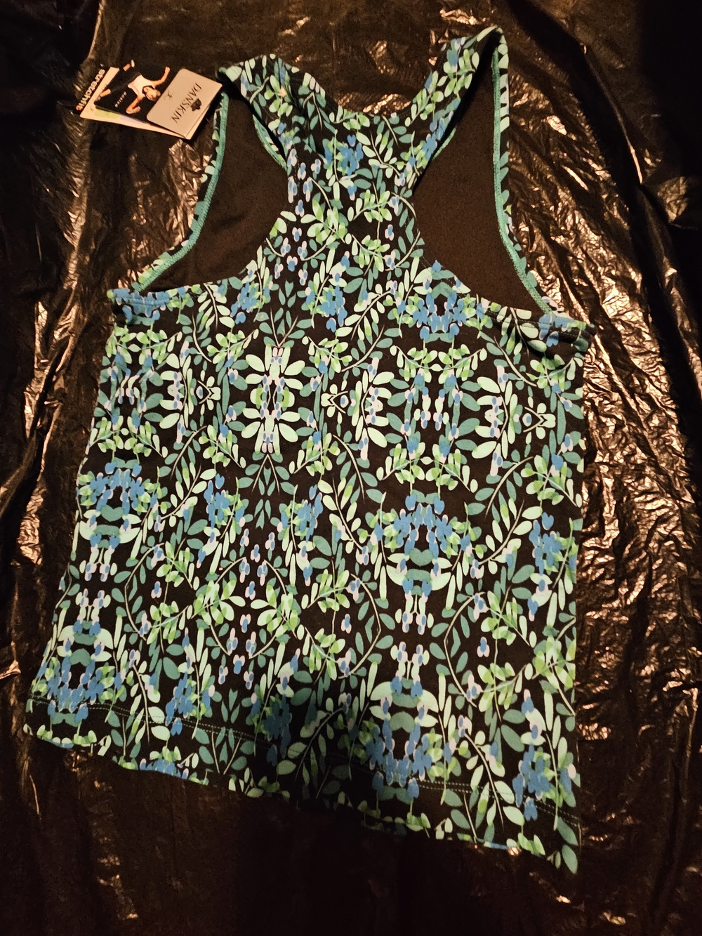 Danskin StretchFit Active Tank Floral Black & Blue Small NWT